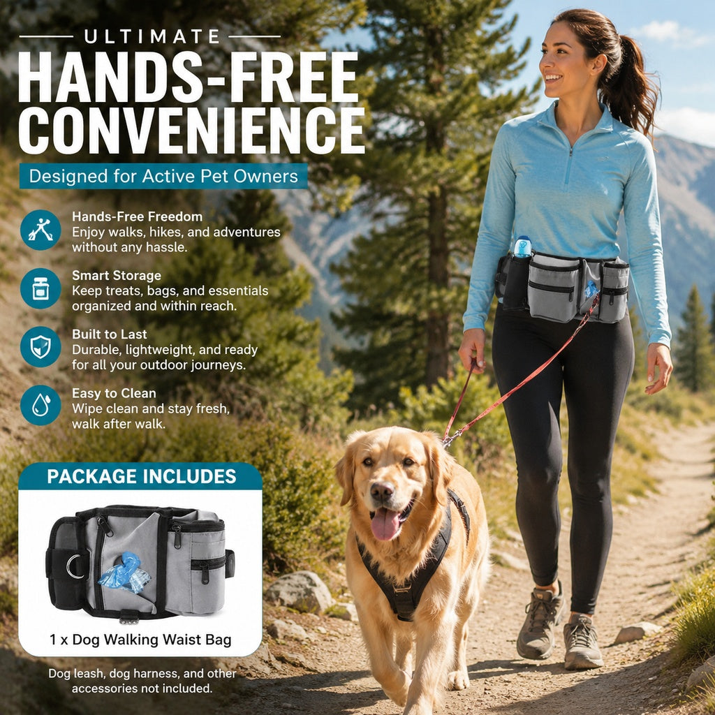 Multi-Functional Dog Walking Waist Bag, Adjustable Pet Training Pouch with Multiple Pockets, Poop Ba