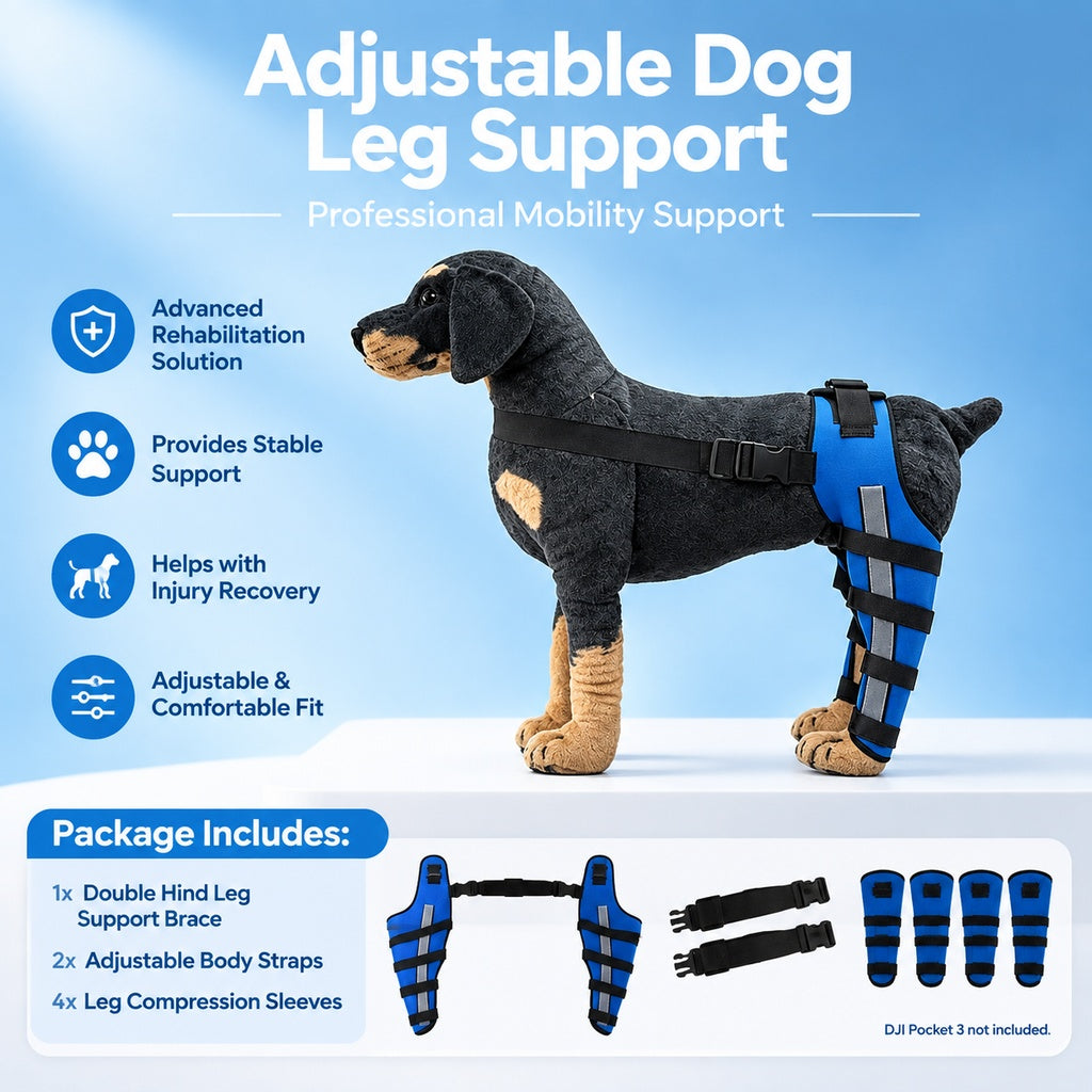 Adjustable Dog Hind Leg Rehabilitation Support Brace, Dual-Leg Wrap with Straps for Injury Recovery 