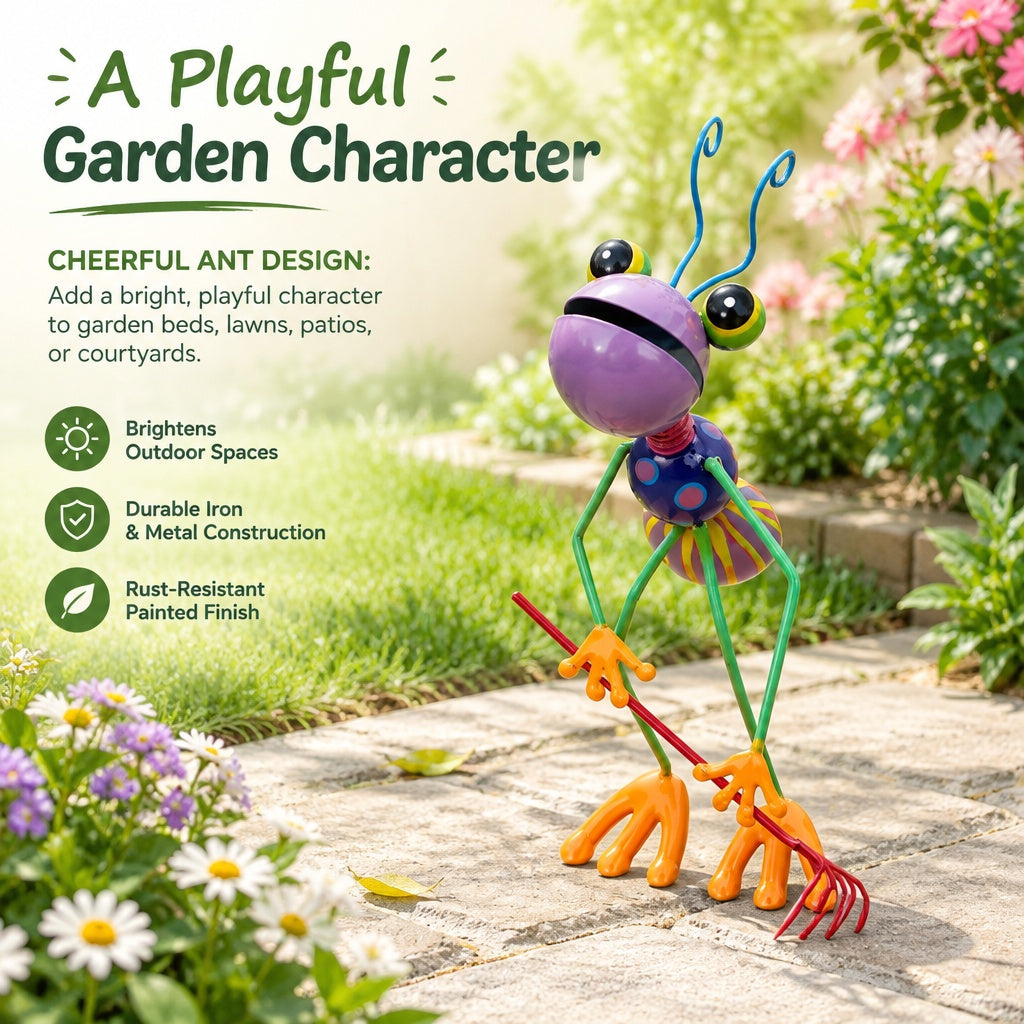 Metal Ant Garden Statues Colorful Insect Figurine Outdoor Lawn Yard Art Decor