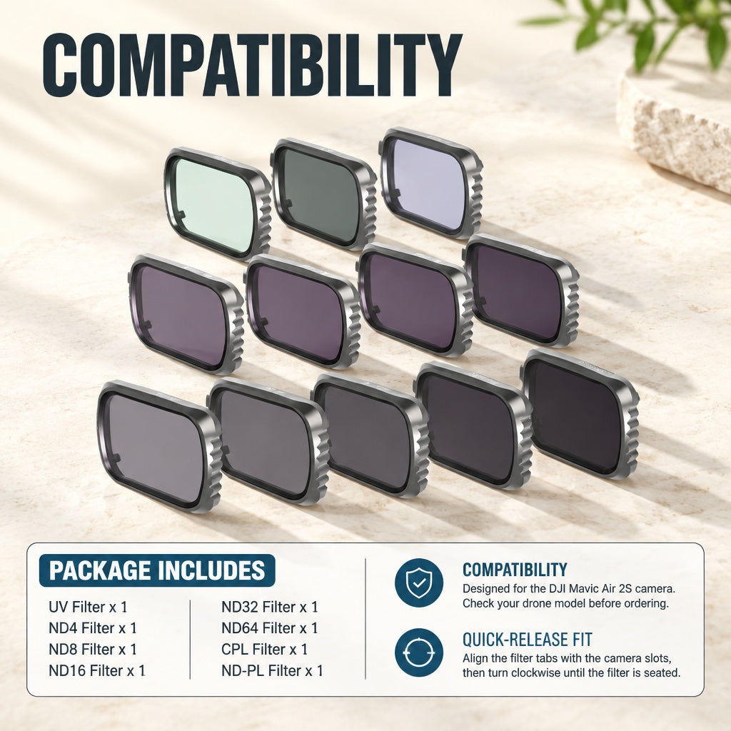 Camera Filter Kit for DJI Mavic Air 2S, UV, CPL, ND4–ND1000, NDPL, GND8–GND64, Night Light Pollution