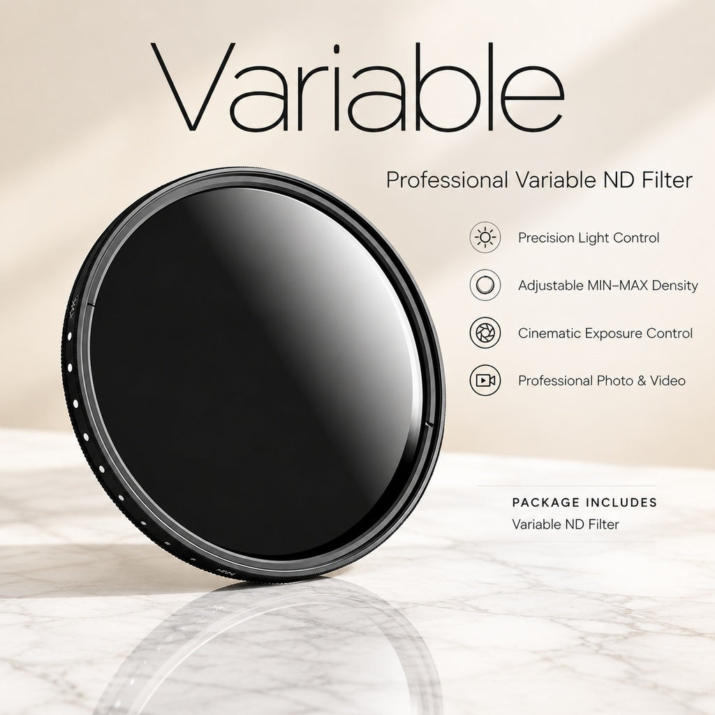 Variable ND2–ND400 Neutral Density Camera Lens Filter, Adjustable Rotating Ring, Slim Design, Multip