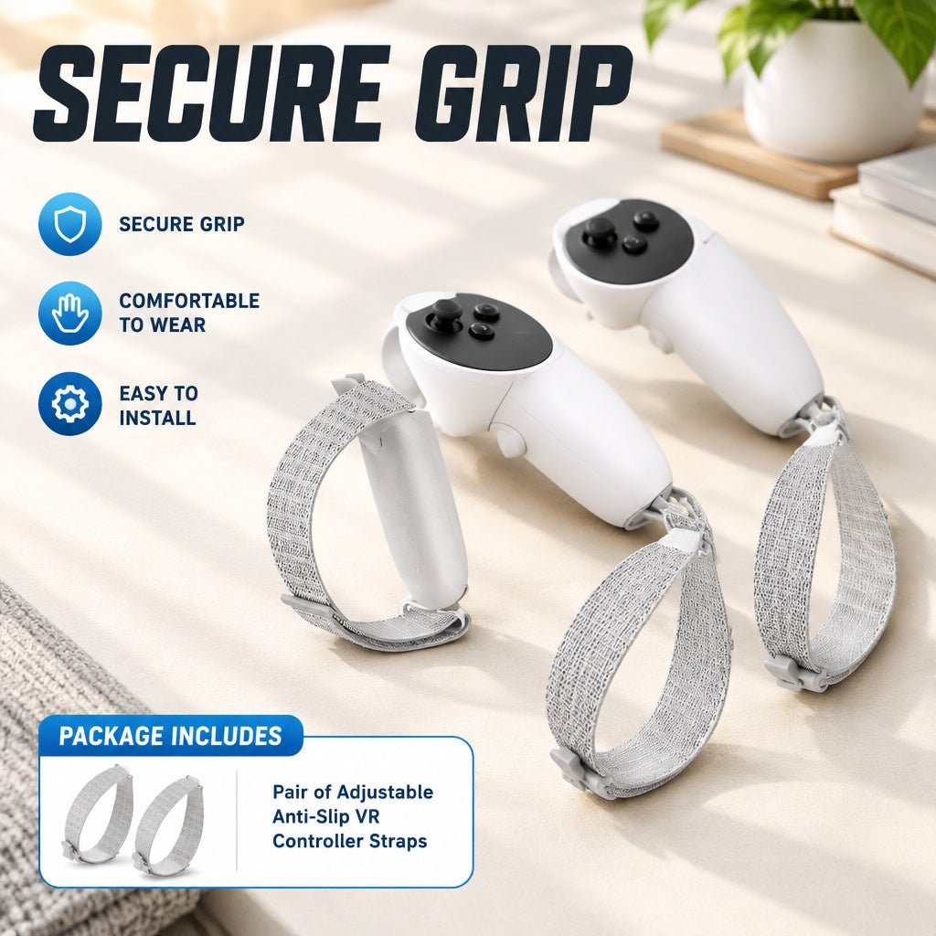 Pair of Adjustable Anti-Slip VR Controller Wrist Straps, Woven Hand Grips with Attachment Connectors