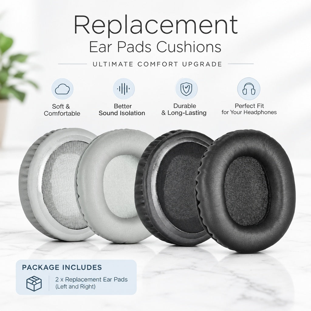 Replacement Ear Pads, Pair of Oval Cushion Earmuffs Compatible with SR30BT Headphones, Black