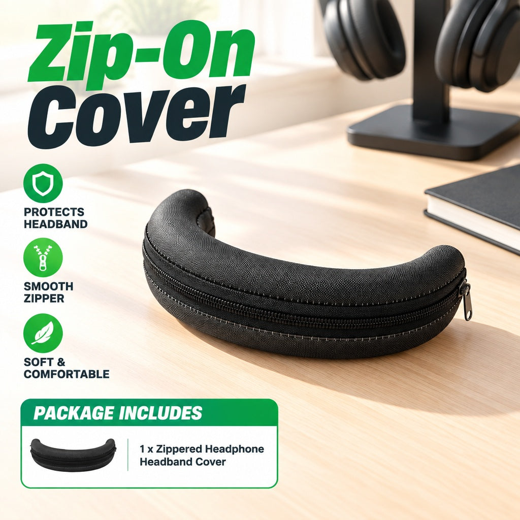Zippered Headphone Headband Cover, Washable Sweat-Absorbing Protective Sleeve with Cushioning for Ra