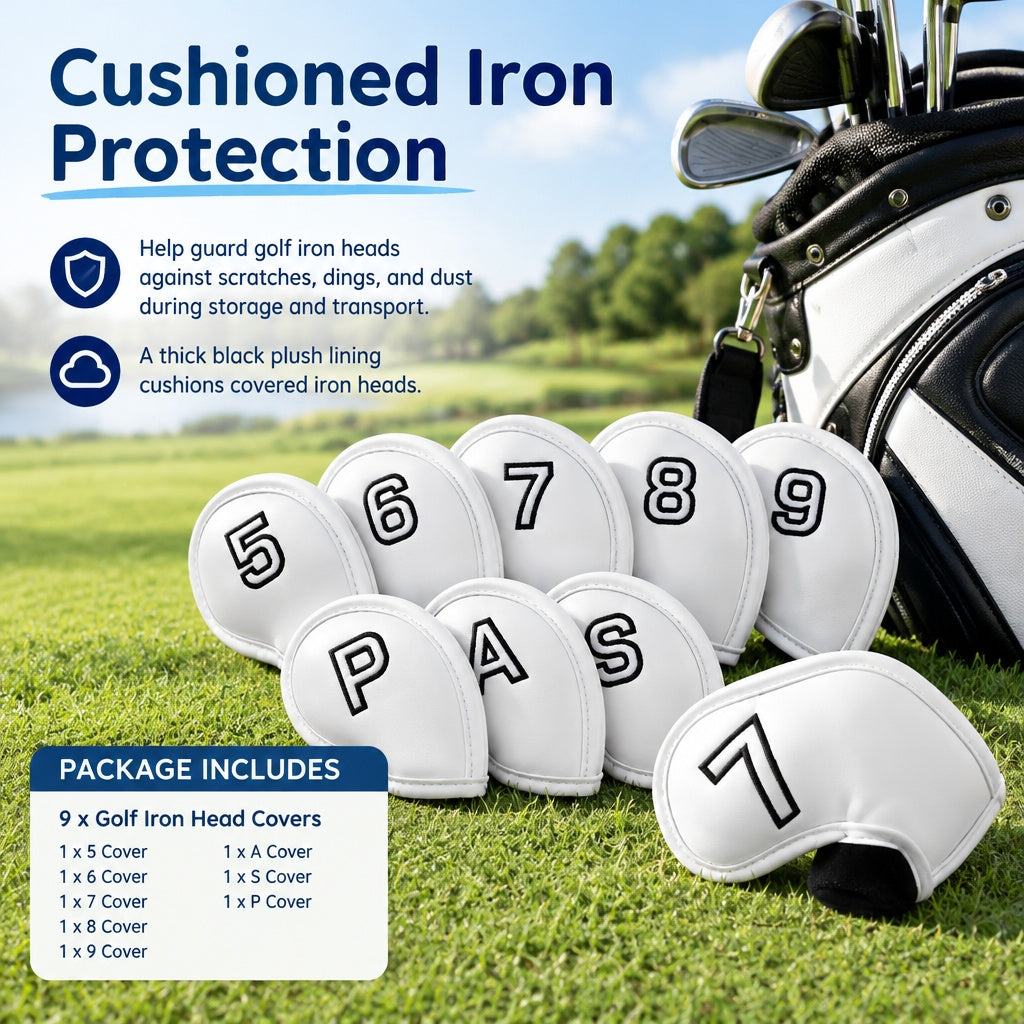 Exquisite Handmade Leather Golf Iron Head Covers Set (9 Pieces) for Golf Lovers