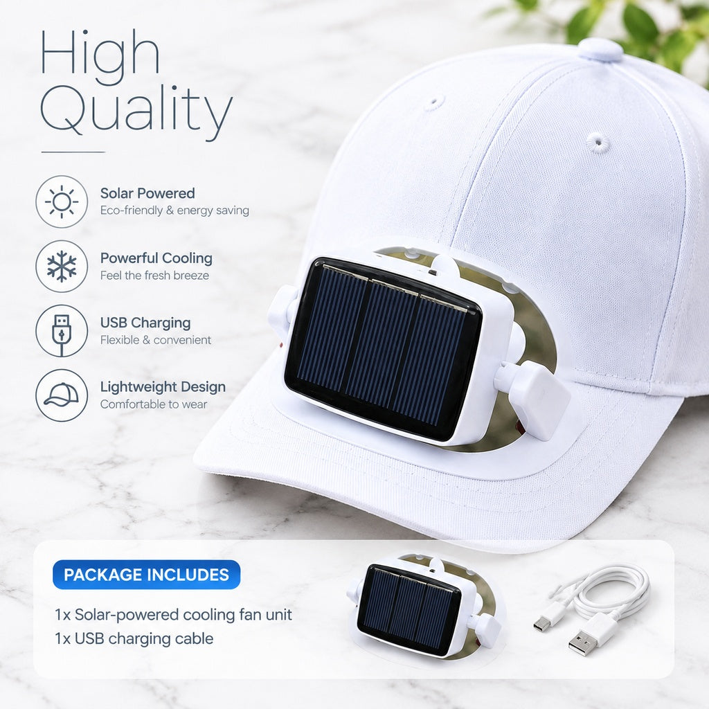 Solar and USB Rechargeable Fan Baseball Cap, Adjustable Sun Hat with Detachable Angle-Adjustable Fan