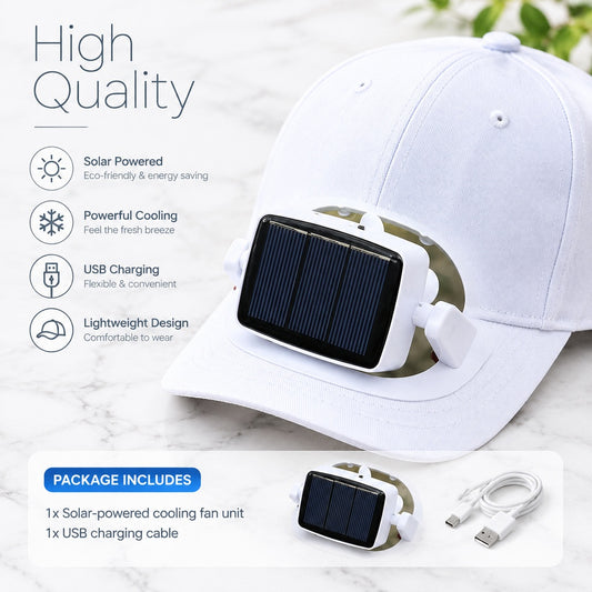 Solar and USB Rechargeable Fan Baseball Cap, Adjustable Sun Hat with Detachable Angle-Adjustable Fan