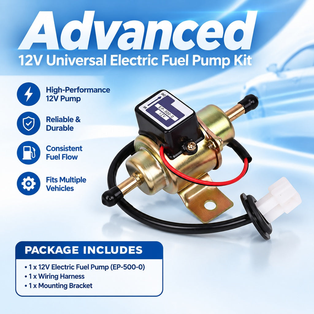 12V Universal Electric Fuel Pump, 3–6 PSI Low-Pressure Inline Pump for Carbureted Engines, Lawn Mowe