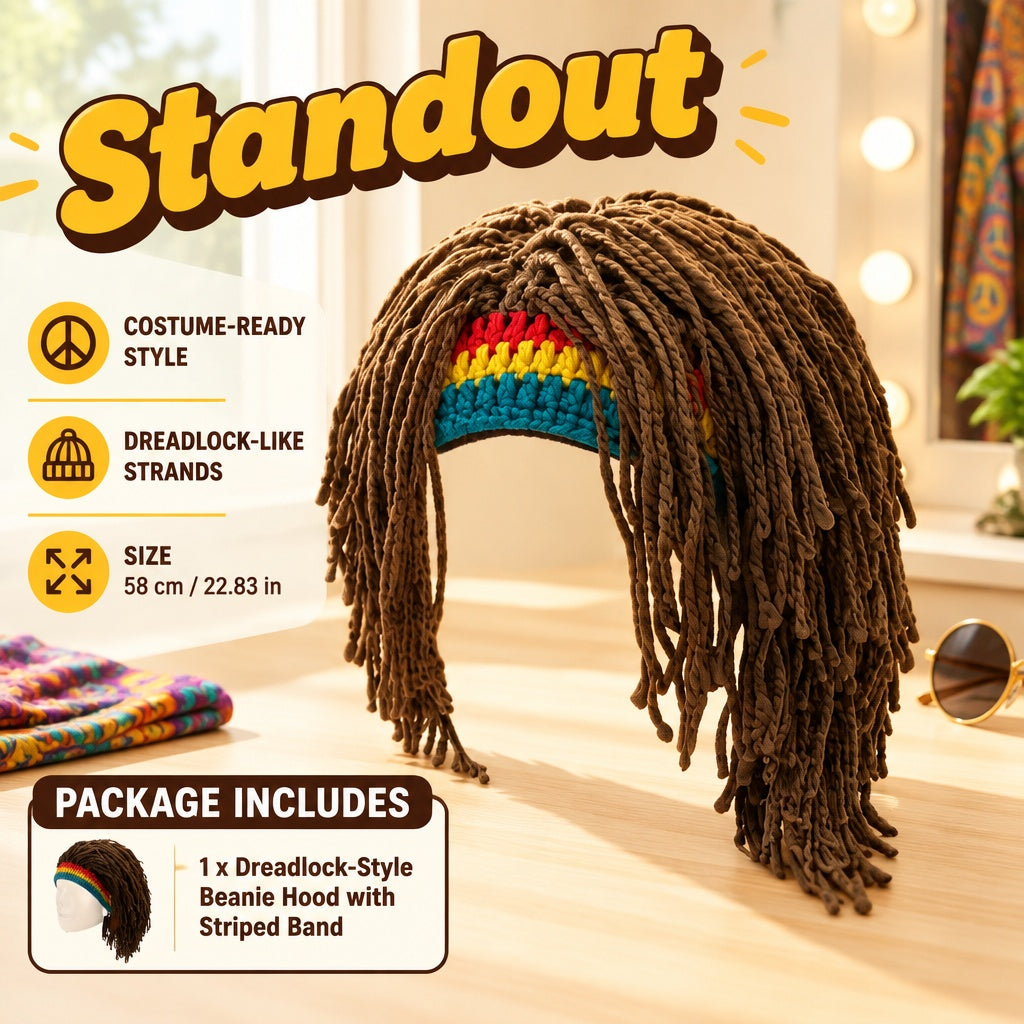 Extra Eye-Catching Dreadlocks Wig Hood Beanie Hat-Retro Hippie Party Photo Prop