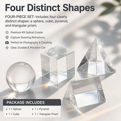 4-Piece K9 Optical Glass Photography Prism Set with Sphere, Cube, Pyramid and Triangular Prism for L