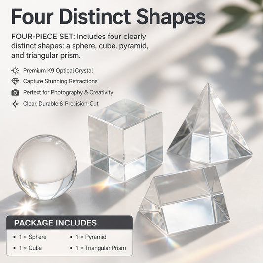 4-Piece K9 Optical Glass Photography Prism Set with Sphere, Cube, Pyramid and Triangular Prism for L