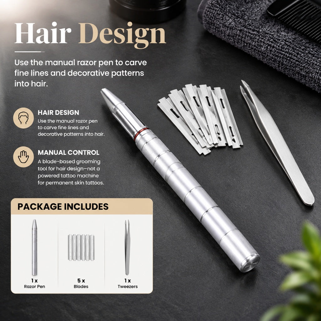 Pro Hair Tattoo Carving Pen Set - Precise Design, Stainless Steel, Durable NEW