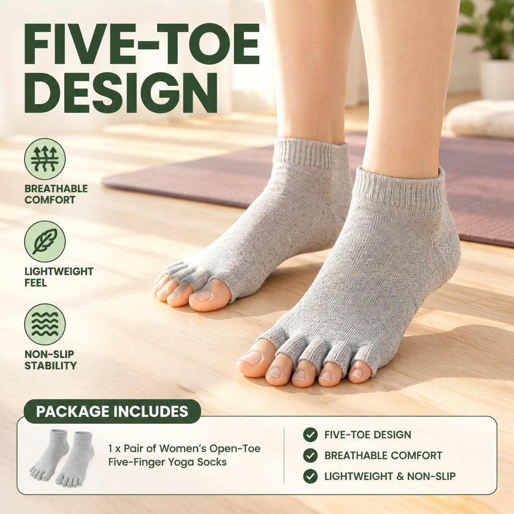 Women's Open-Toe Five-Toe Socks, Breathable Split-Toe Ankle Socks for Sports, Yoga and Casual Wear