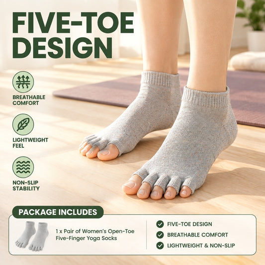 Women's Open-Toe Five-Toe Socks, Breathable Split-Toe Ankle Socks for Sports, Yoga and Casual Wear