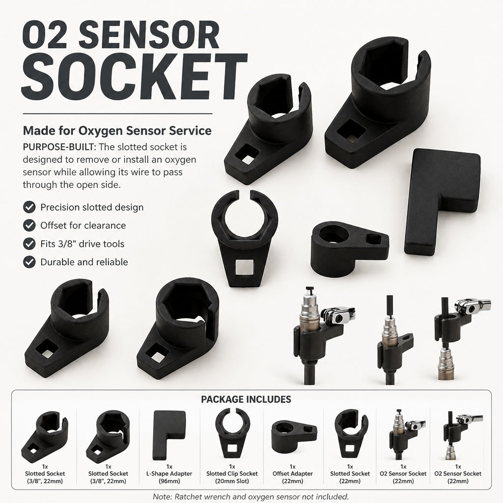 Offset Oxygen Sensor Socket Wrench, 7/8 in (22 mm) Slotted O2 Sensor Tool, 3/8 in Drive