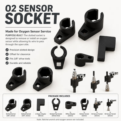 Offset Oxygen Sensor Socket Wrench, 7/8 in (22 mm) Slotted O2 Sensor Tool, 3/8 in Drive