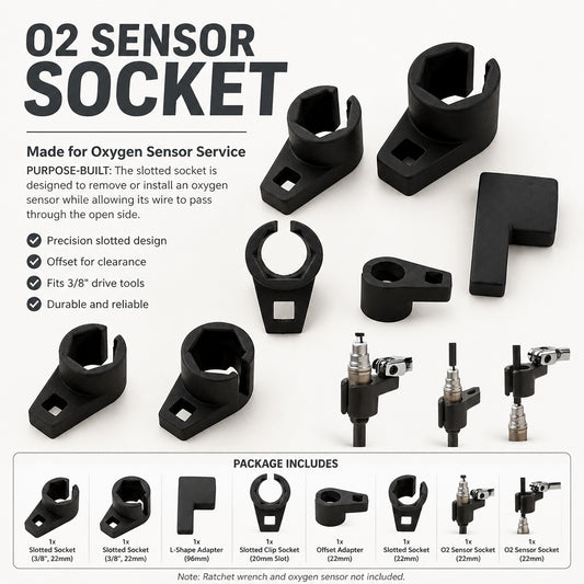 Offset Oxygen Sensor Socket Wrench, 7/8 in (22 mm) Slotted O2 Sensor Tool, 3/8 in Drive