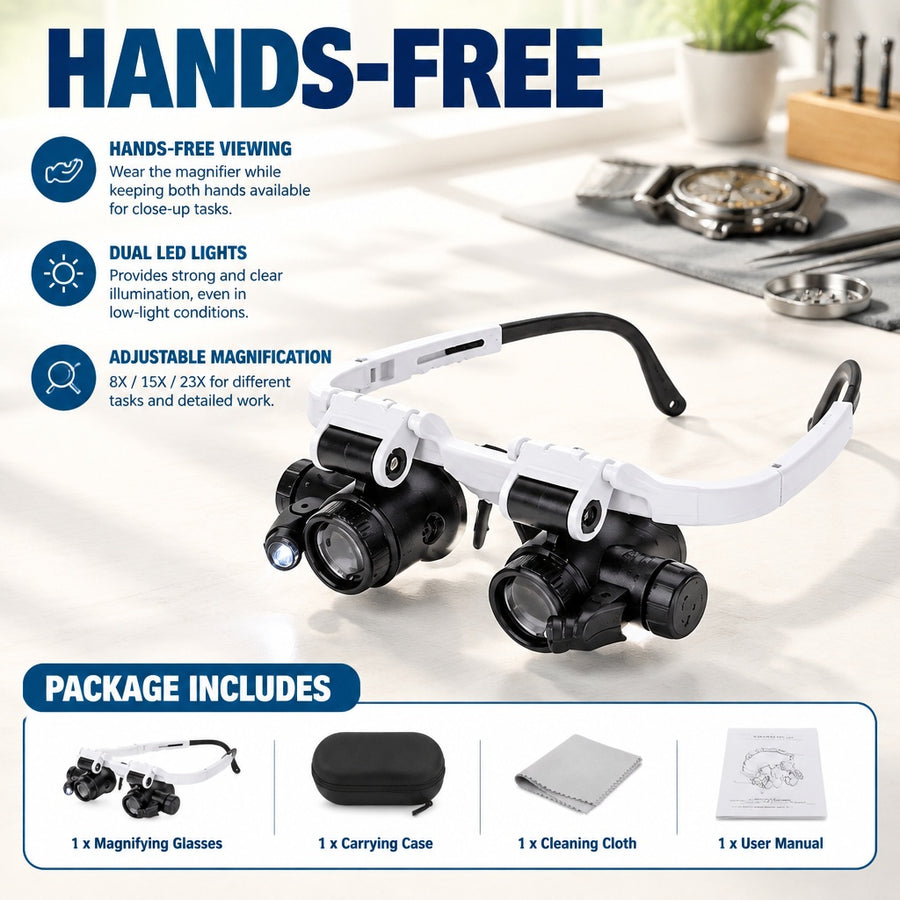 8X/15X/23X Telescopic Magnifier w/2 LED - Precision Work, Reading, Watchmaker