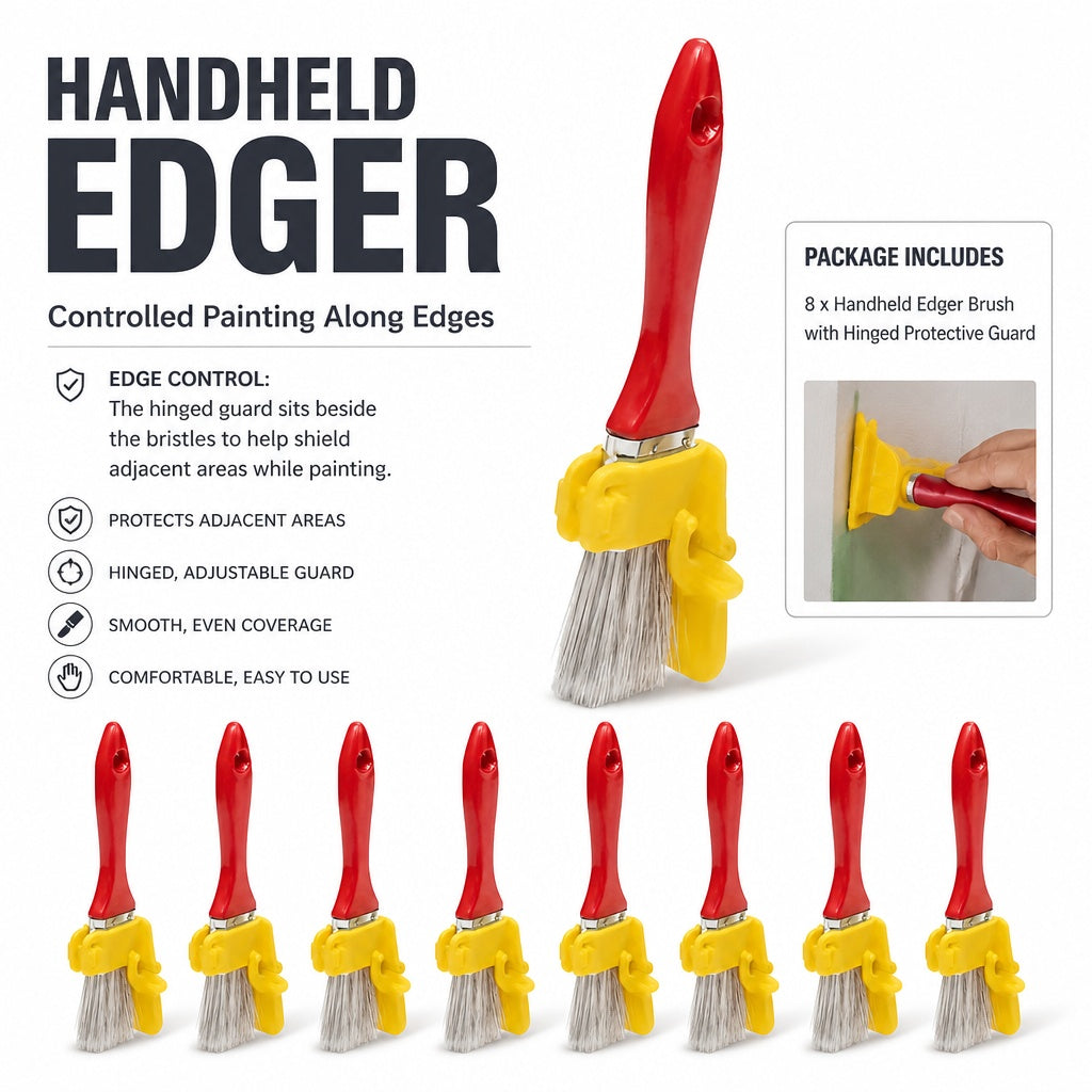 Handheld Paint Edger Brush with Adjustable Pivoting Guide, Synthetic Bristles for Trim, Corners, Wal