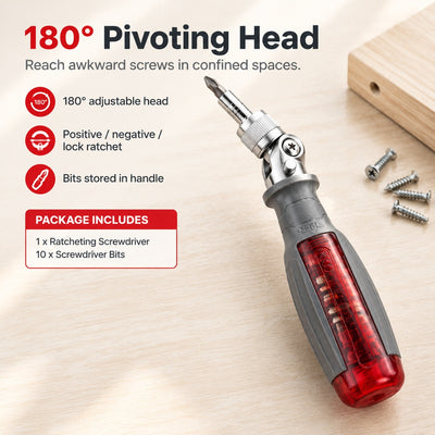 Robust Easy-To-Use Compact Portable 10-in-1 Multi-Functional Ratchet Screwdriver