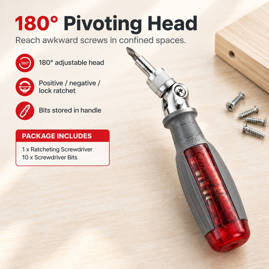 Robust Easy-To-Use Compact Portable 10-in-1 Multi-Functional Ratchet Screwdriver