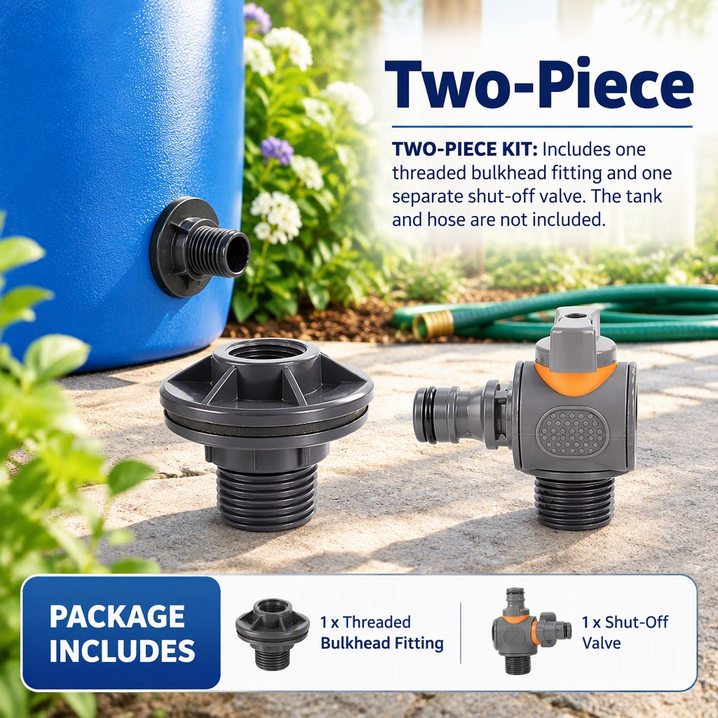 Rain Barrel Spigot Connector Kit Water Tank Bulkhead Fitting with Shut Off Valve