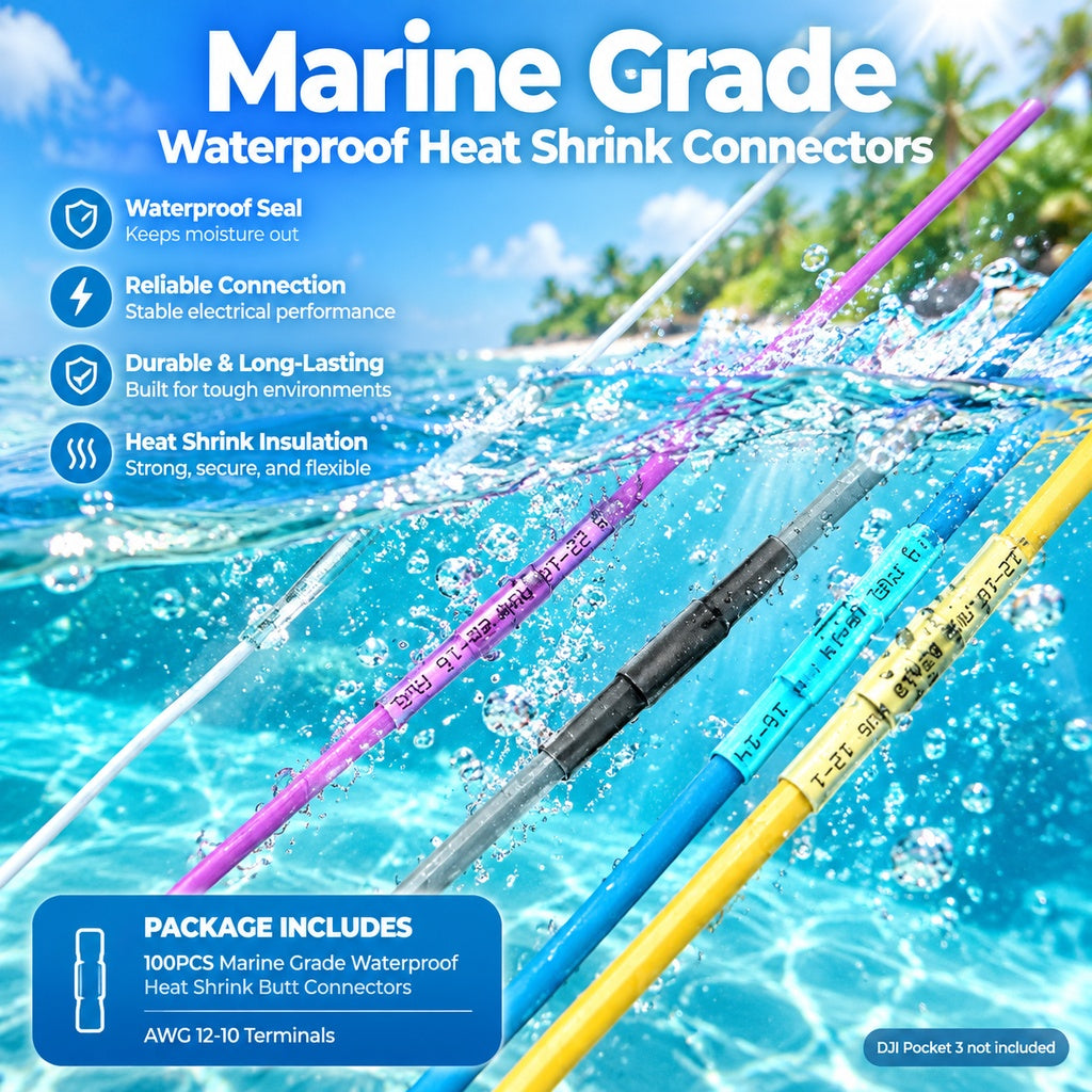 100-Piece 12–10 AWG Yellow Heat Shrink Butt Connectors, Waterproof Insulated Crimp Wire Splice Termi