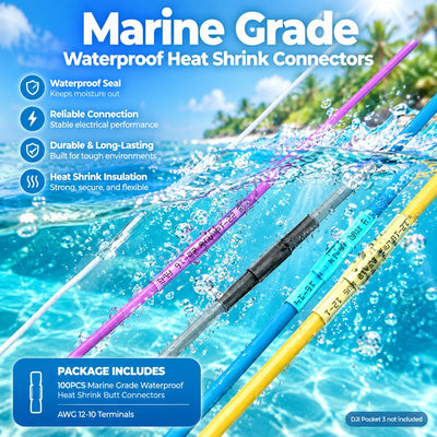 100-Piece 12–10 AWG Yellow Heat Shrink Butt Connectors, Waterproof Insulated Crimp Wire Splice Termi