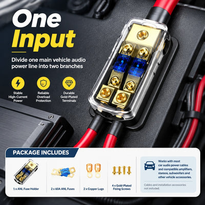 Heavy Duty Gold Plated Automotive ANL Fuse Holder 60A Unit fits Car Audio System