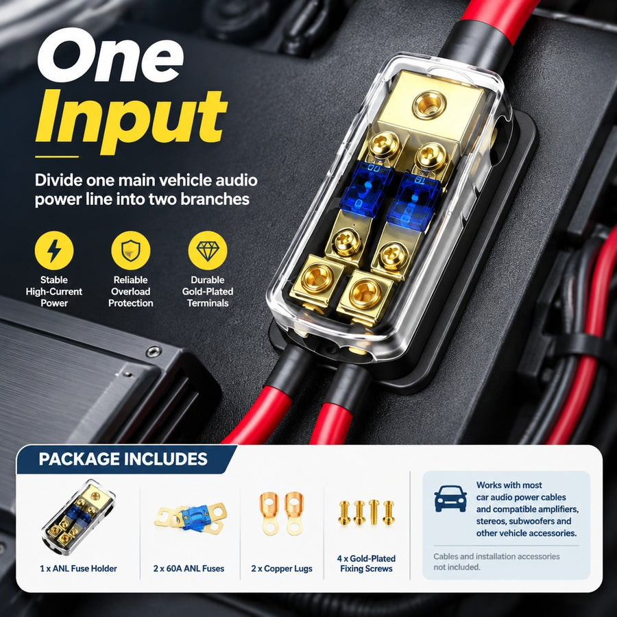 Heavy Duty Gold Plated Automotive ANL Fuse Holder 60A Unit fits Car Audio System