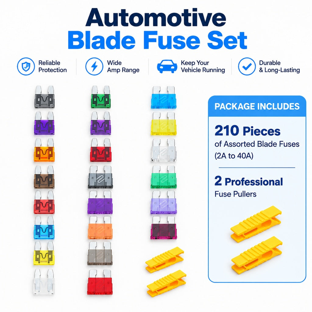 330-Piece Automotive Blade Fuse Assortment, Mini and Standard Fuses, 2A–40A, with 2 Fuse Pullers and