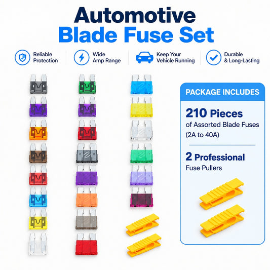 330-Piece Automotive Blade Fuse Assortment, Mini and Standard Fuses, 2A–40A, with 2 Fuse Pullers and