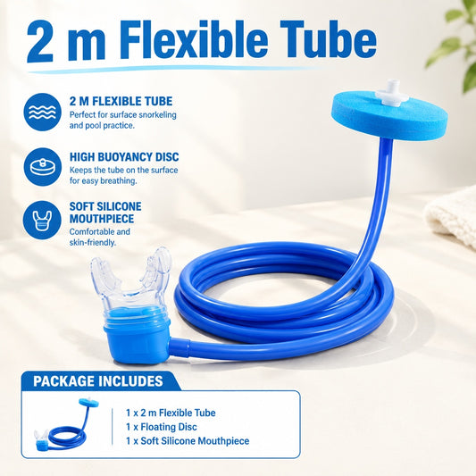 2 m Surface Snorkel Breathing Tube Set with Floating Disc and Soft Silicone Mouthpiece, Flexible Por
