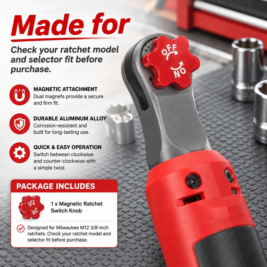 Magnetic Ratchet Switch Knob Fits Milwaukee M12 3/8" Ratchets Quick Twist ON OFF