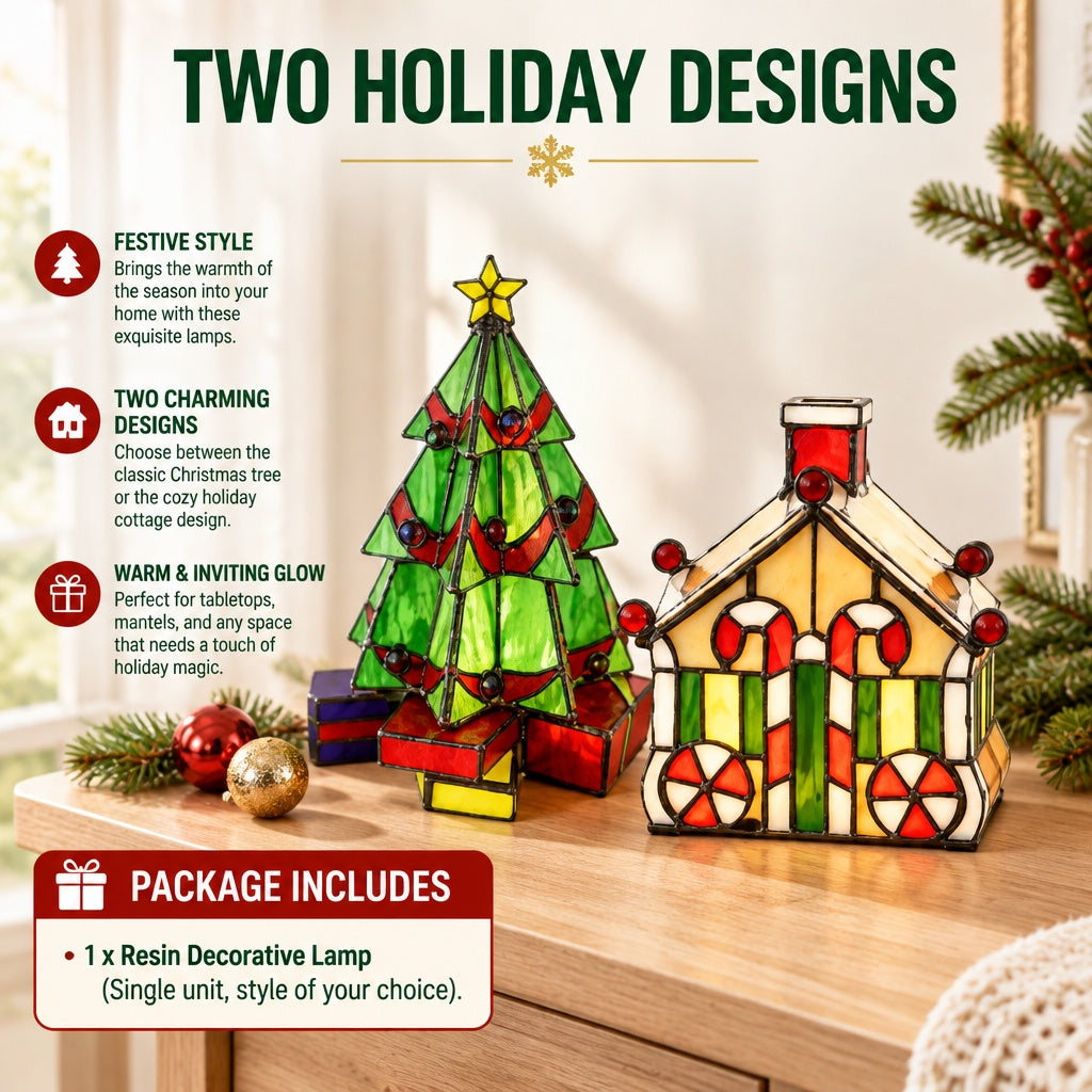 Decorative Gingerbread House Lamp Stained Glass Style Christmas Party Decor