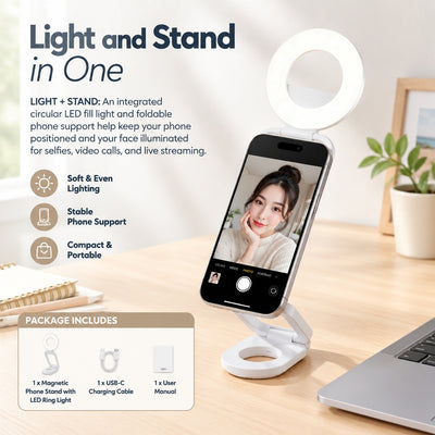 Durable Sleek Magnetic Fill Light Multifunctional Phone Stand for live streaming