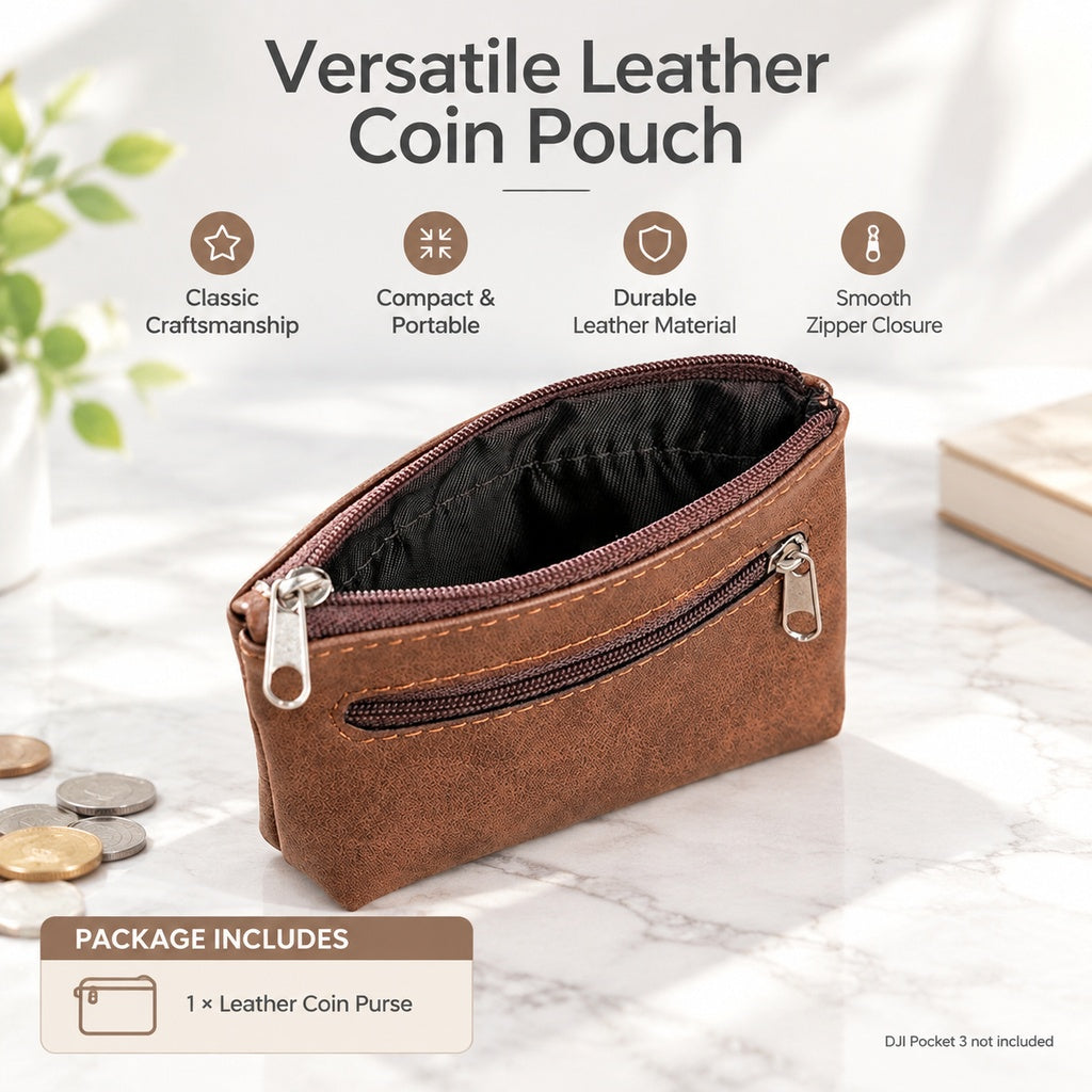 Small Zippered Coin Purse with Front Zip Pocket, Compact Wallet for Coins, Cards and Small Essential