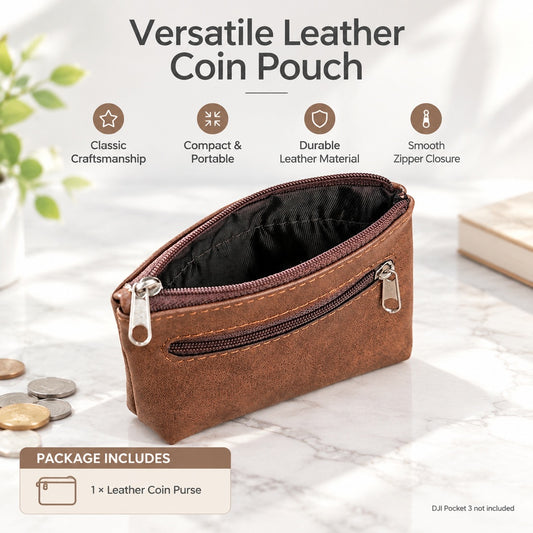 Small Zippered Coin Purse with Front Zip Pocket, Compact Wallet for Coins, Cards and Small Essential